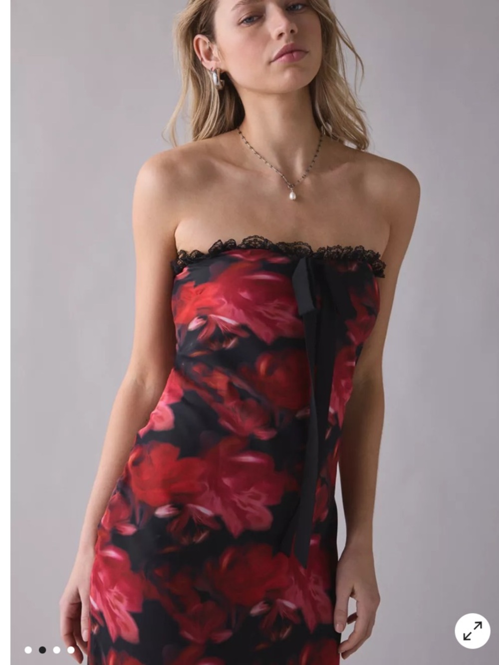 For Love and Lemons Dark Romance Strapless Floral Lace-Hem Maxi Dress